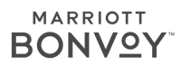 The image shows the logo of Marriott Bonvoy, a global travel program by Marriott International. logo on footer section.